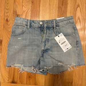 Zara Light Blue Distressed Jean Shorts